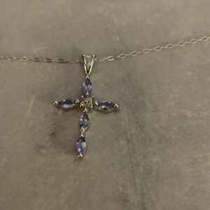 Zales Silver and Purple Gem Cross Necklace